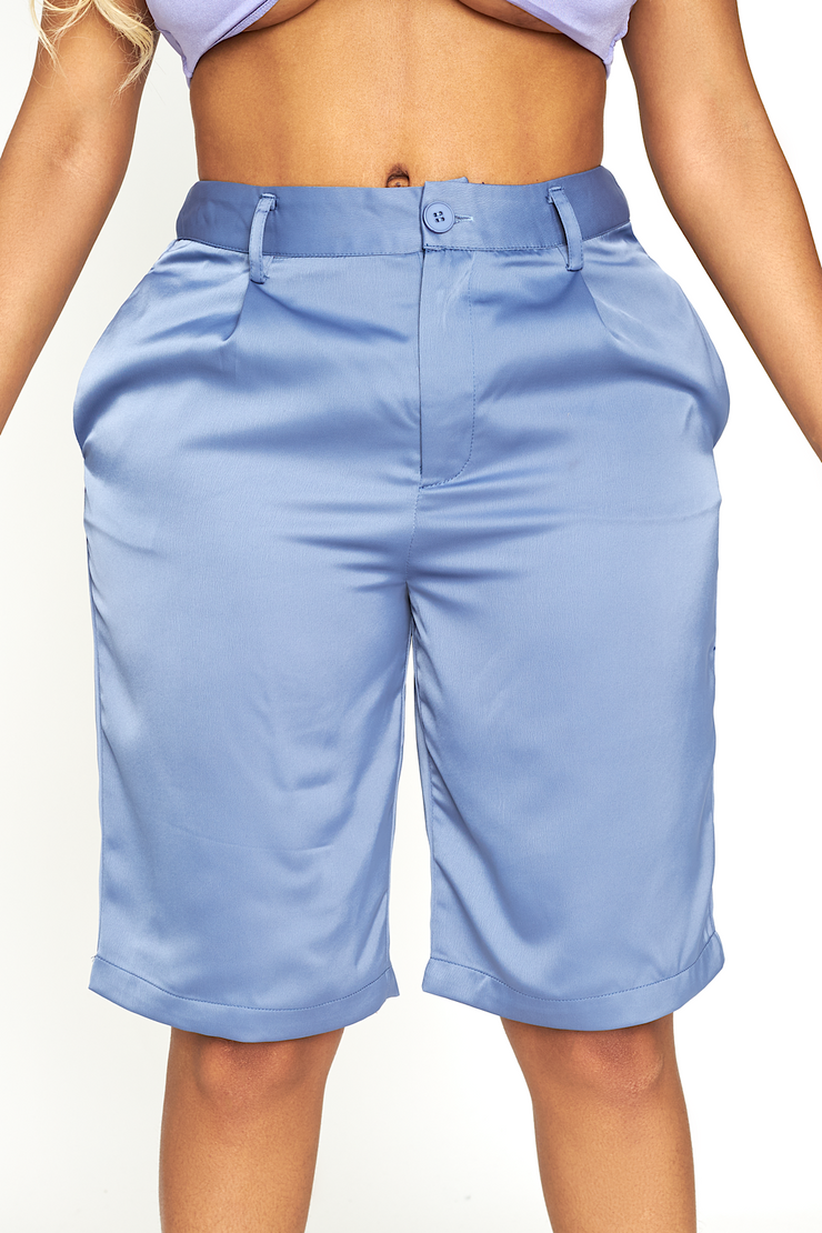 Blue Satin Bermuda “baecay” Shorts