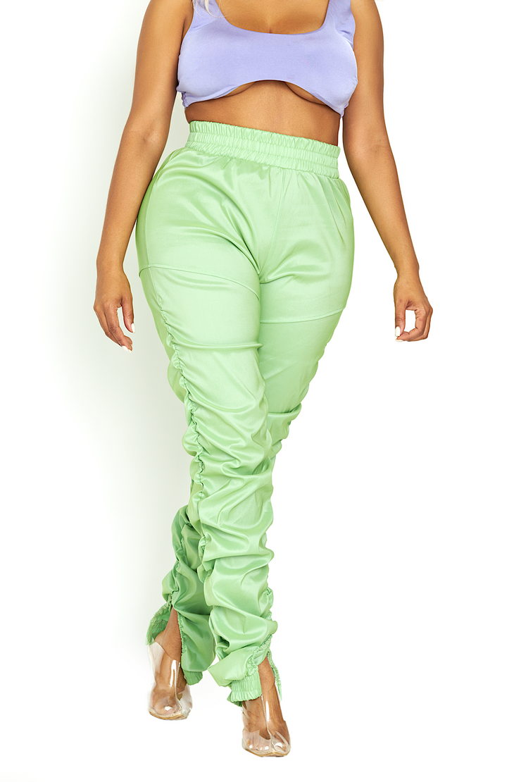 Lime green ruched pants